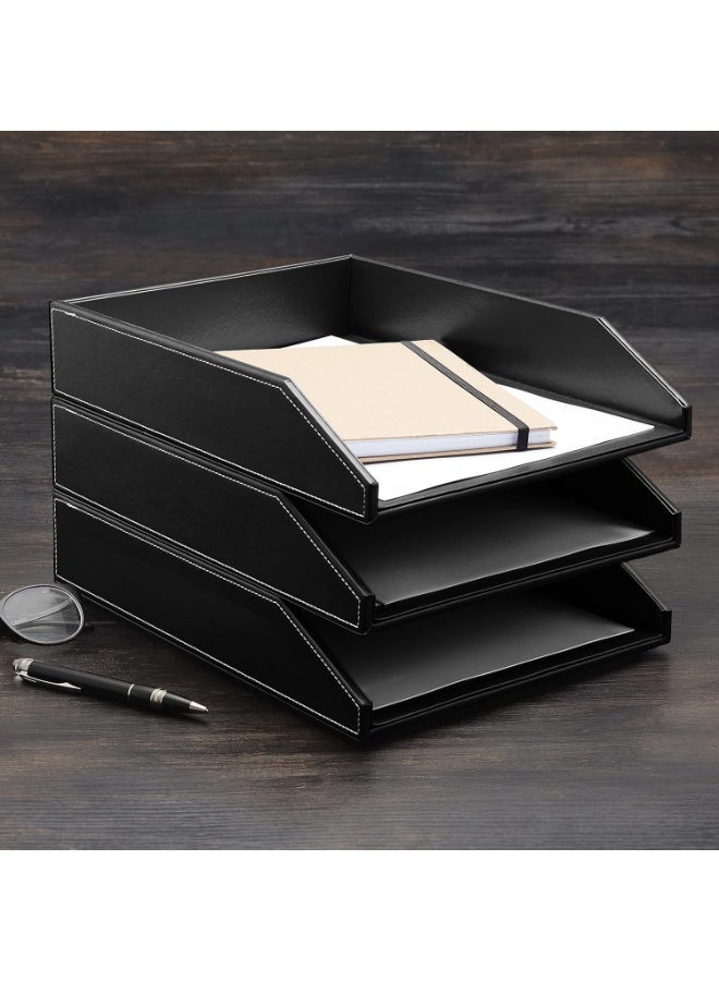 Gallaway Leather Letter Tray Organizer - PU Leather Desk Tray, Perfect for Office Organization, Document Holder Fits A4 Paper, Stackable Drawers for Extra Storage (Black) - Image 4